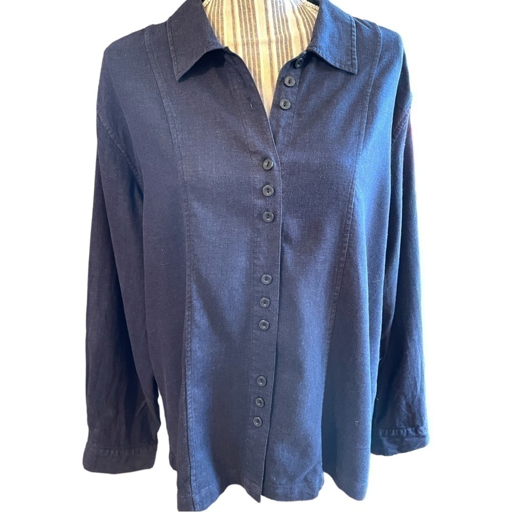 Christopher & Banks button down shirt, size 1X,linen/rayon blend,dusty navy blue
